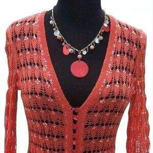 Cache Peek A Knit Sequin Kissed Sweater Top New Cardigan Tussan Silk $118 NWT